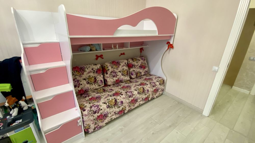 Двох'ярусне ліжко 190 см з диваном