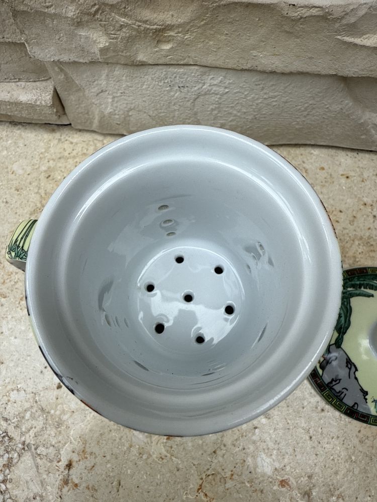 Chiński kubek z zaparzaczem z porcelany Chiny Japonia Gejsza jak nowy