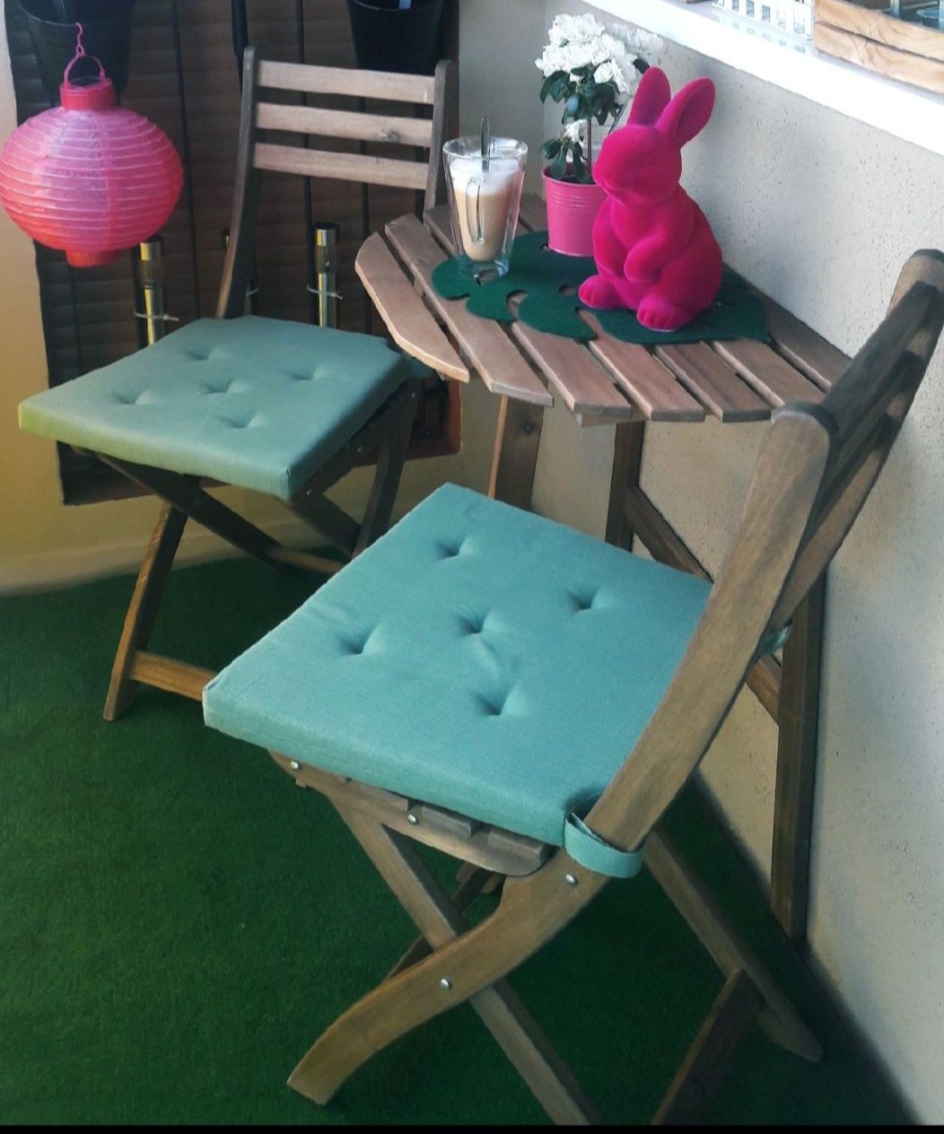 Ikea meble na mały balkon poduszki stolik 2x krzesła dywan + 13 GRATIS