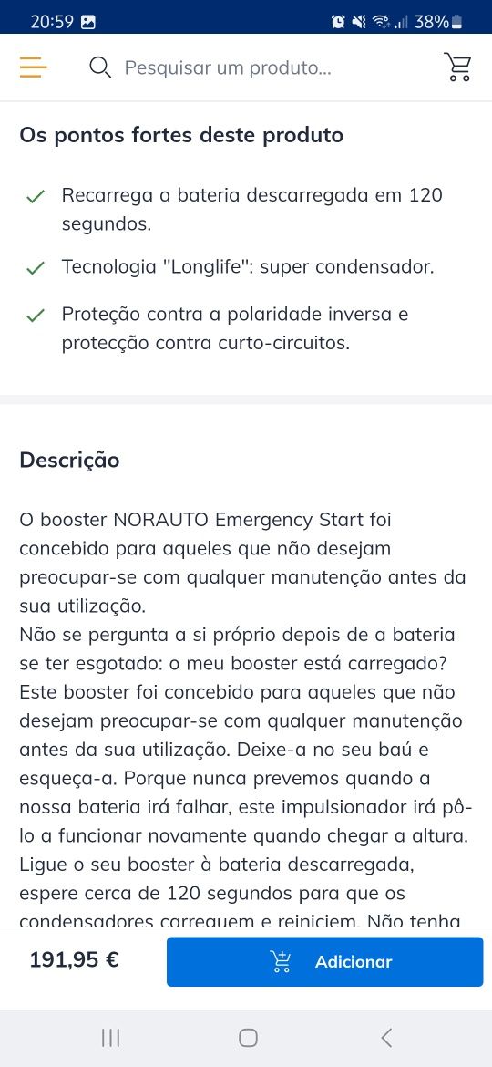 Carregador Booster NORAUTO Emergency Start Plus