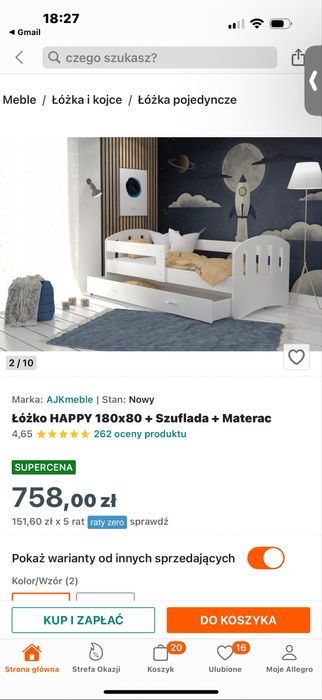 Lóżko dla dziecka 160*80 z materacem i szuflada