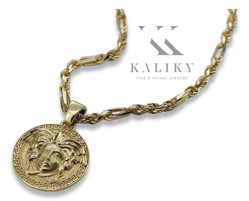 Złoty medalik meduza grecki wzór 14k łańcuszek CF cpn049y20&cc004y50 K