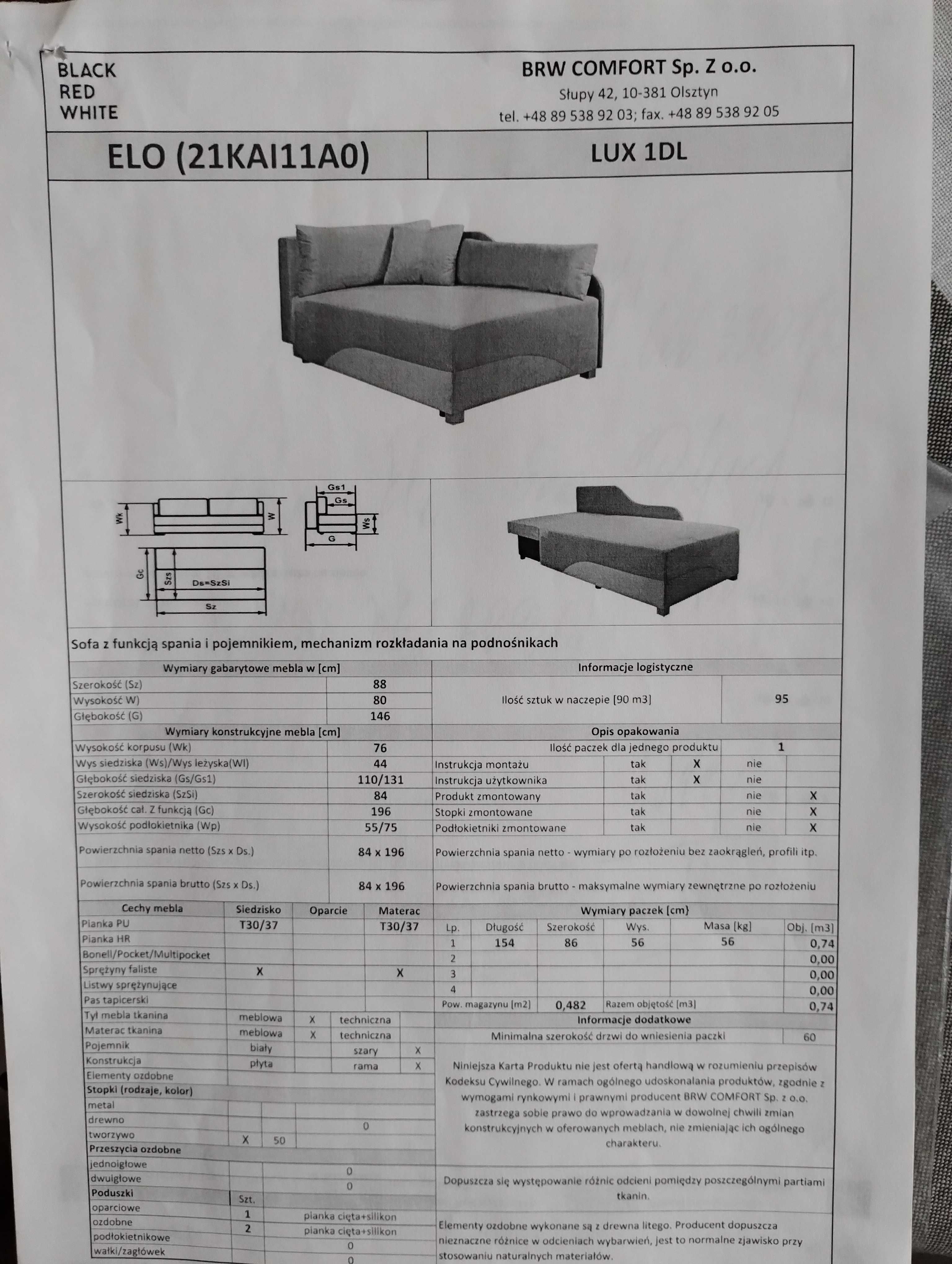 Sofa rozkładana z funkcją spania