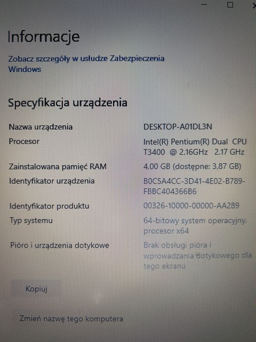 Laptop Toshiba Satellite L300 15,4" 4GB Ram 250GB Dysk Intel T3400