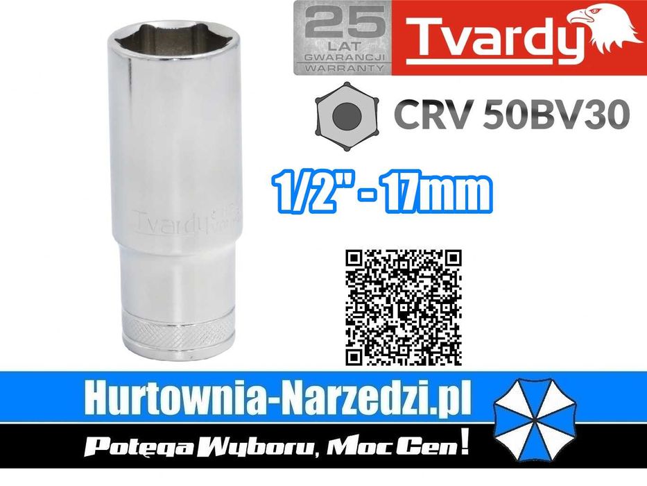 5 x Nasadka 17mm 6kątna 1/2" długa Tvardy nasadka 17mm klucz 17mm