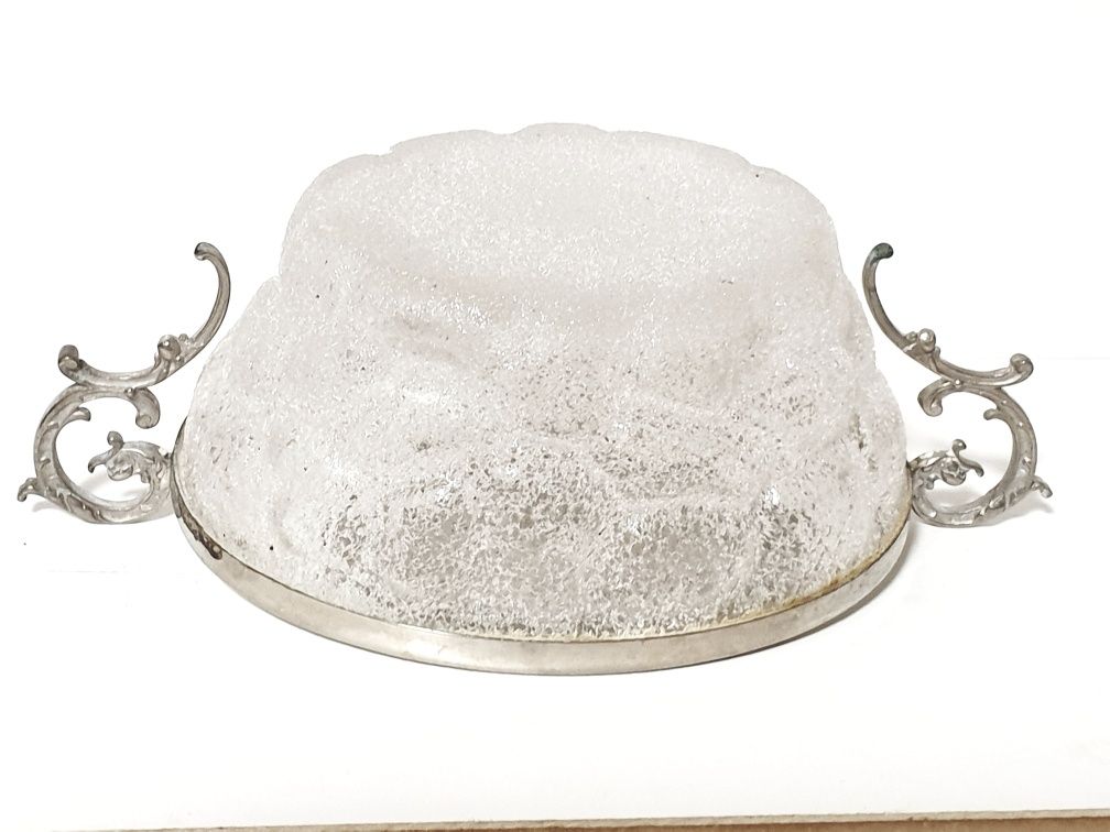 Rara antiga taça de gelo WMF - vidro crepitante e armação em casquinha