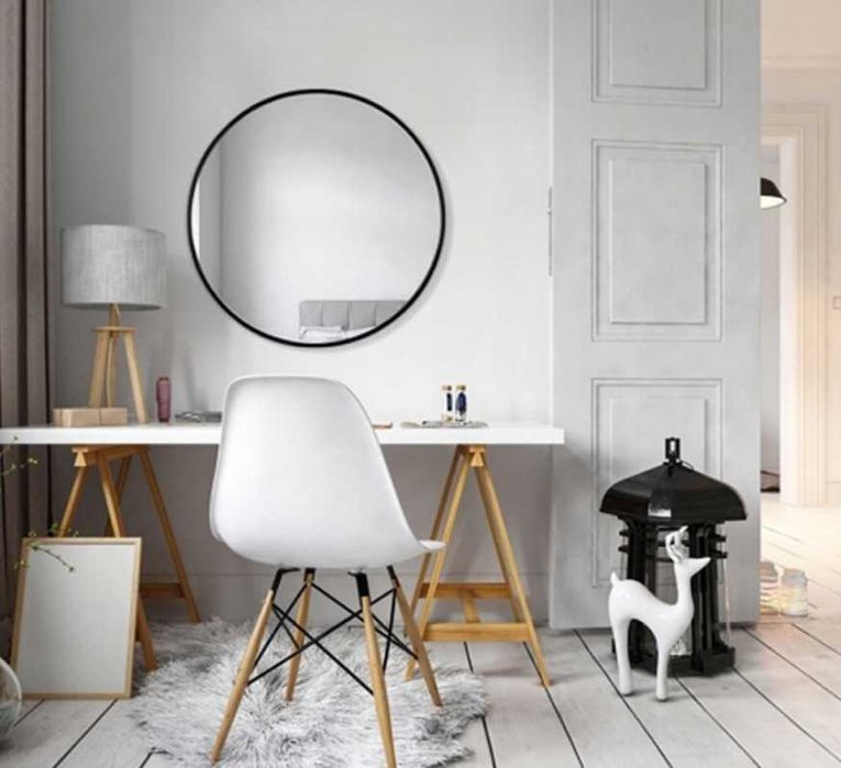 Nowoczesne LUSTRO OKRĄGŁE Ścienne Loft Rama 80cm Czarne + GRATIS