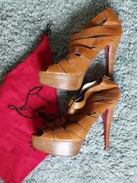 Louboutin sandały platformy szpilki camel Gladiatorki 40 39 auth.