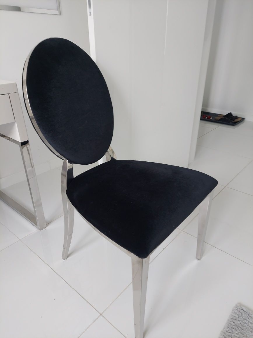 Przepiękne krzesło chrom srebrno czarne welur