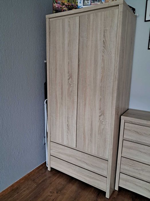 Szafa dwudrzwiowa Kaspian 90 cm z szufladami dąb sonoma