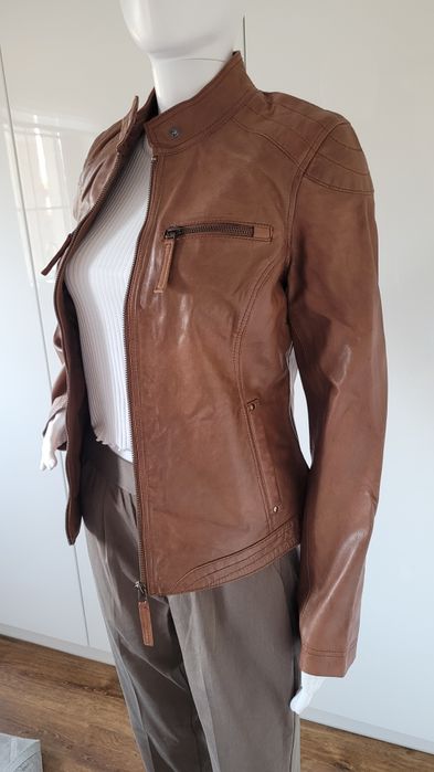 Kurtka damska ramoneska ze skóry naturalnej brązowa XS