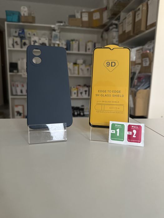 Etui silicon granatowy + SZKŁO cały ekran do oppo a38 4G