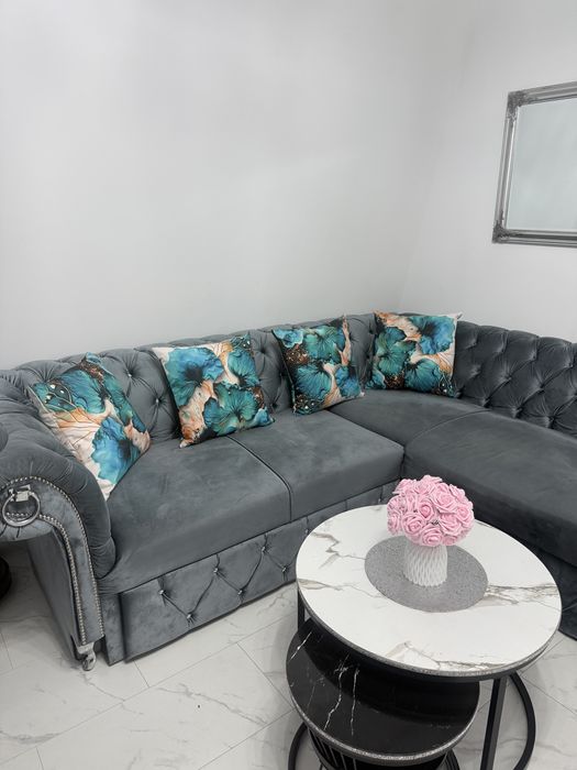Narożnik glamour srebrzysta szarość chesterfield unikat