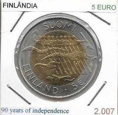 Finlândia - -- 5 Euros - 2007 - - "90 Anos de Independência" - - Moeda