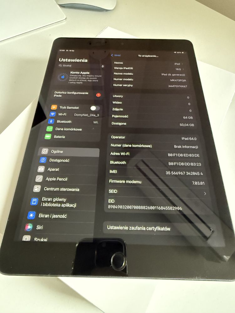 iPad 9 Gen 64gb WiFi plus Cellular Idealny