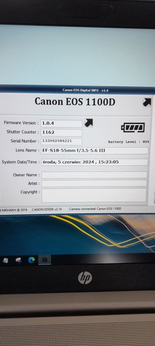 Canon 1100D (przebieg 1162 zdjęć)