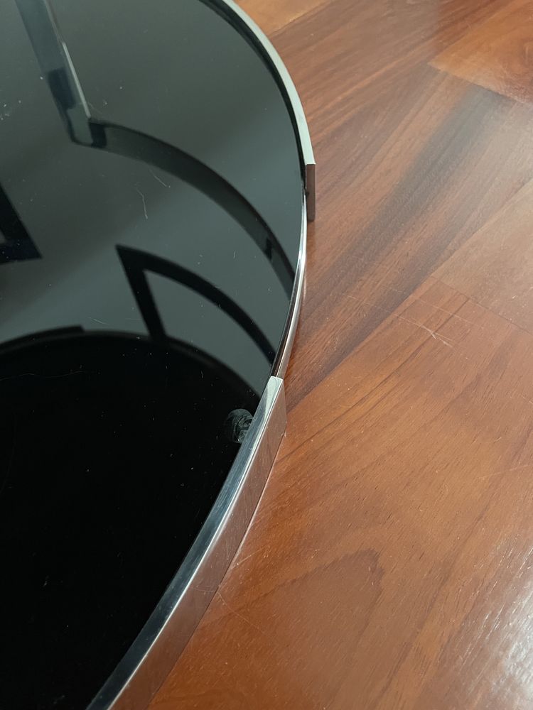 Mesa de apoio em aço inox e vidro temperado escuro - Novo Preco