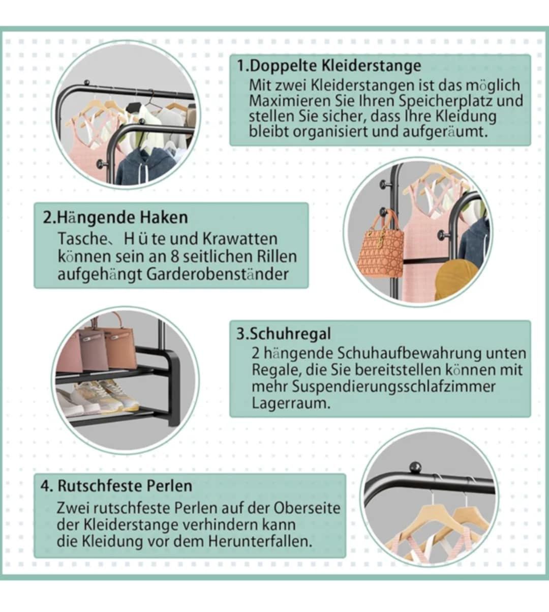 SMILOVII Wielofunkcyjny wolnostojący wieszak na ubrania