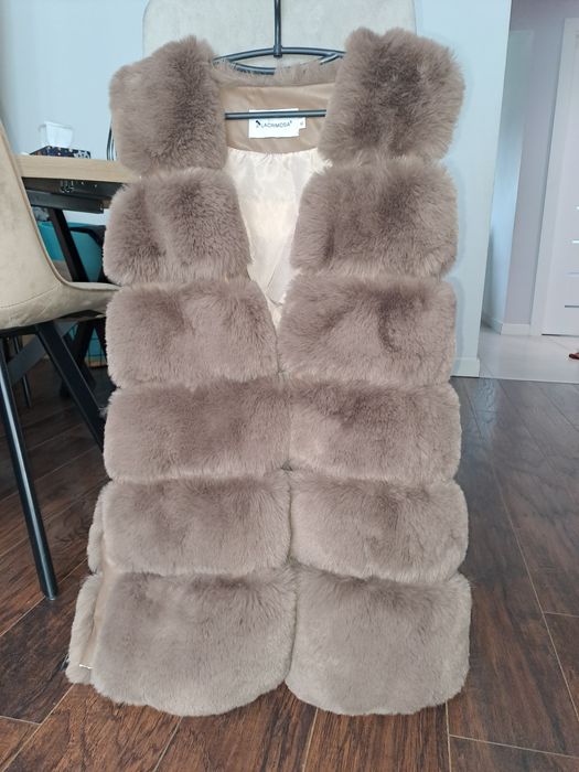 Kamizelka futro brudny róż xl