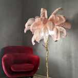 Elegancka lampa podłogowa glamour - Tiffany - różowe pióra 170 cm