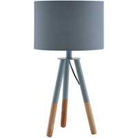 Lampa stołowa na 3 drewnianych nogach szary abażur styl skandynawski