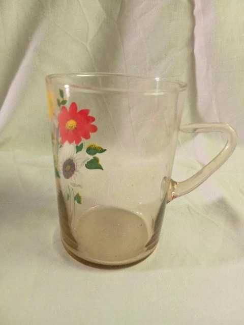 Szklanki z uszkiem kompotierki malowane kwiaty komplet zestaw PRL