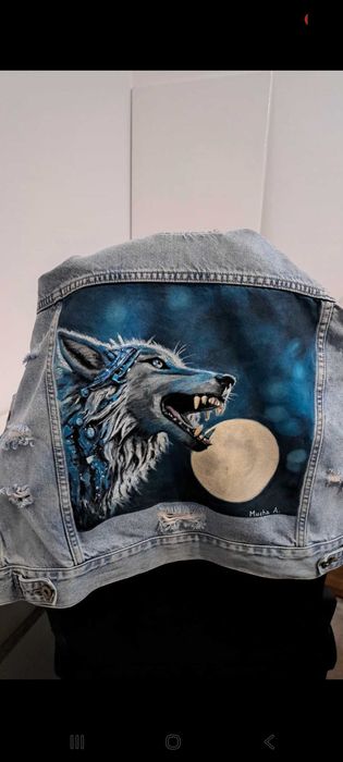 Kurtka katana ręcznie malowana Wilk