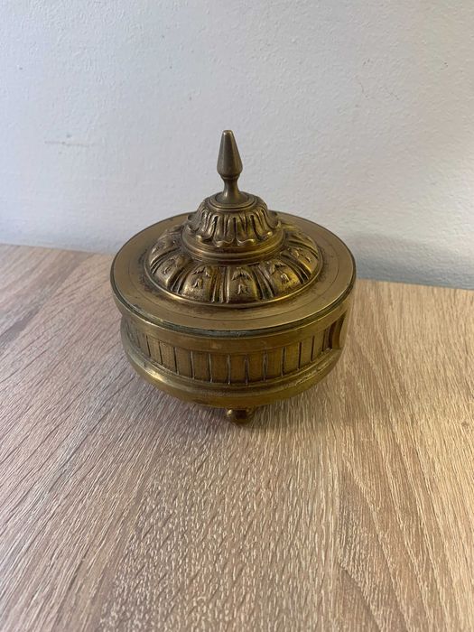 antyk, mosiężne puzderko, pojemnik , mosiężny kałamarz