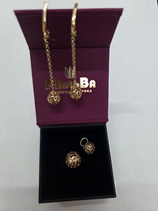 Золотий комплект сережки, кільце,підвіс