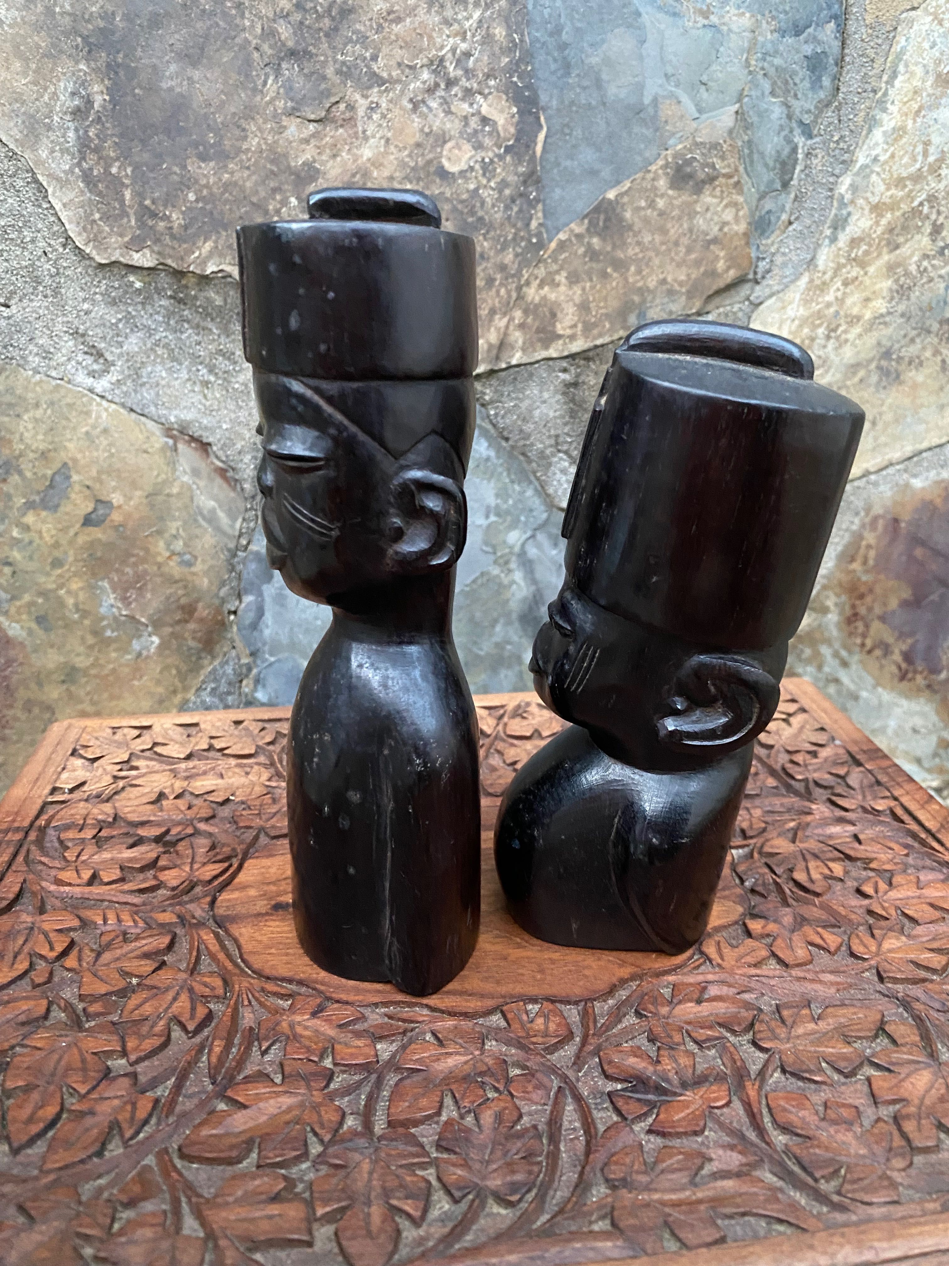 Casal Tribal Chefes Maconde Moçambique 17 cm Anos 50