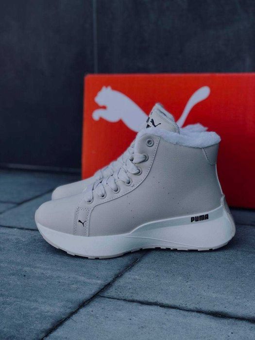 КОЖАНЫЕ Женские кроссовки пума на меху зимние бежевые ботинки puma