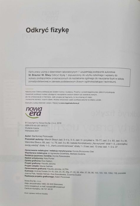 Karty pracy ucznia Fizyka "Odkryć fizykę 1" - zakres podstawowy