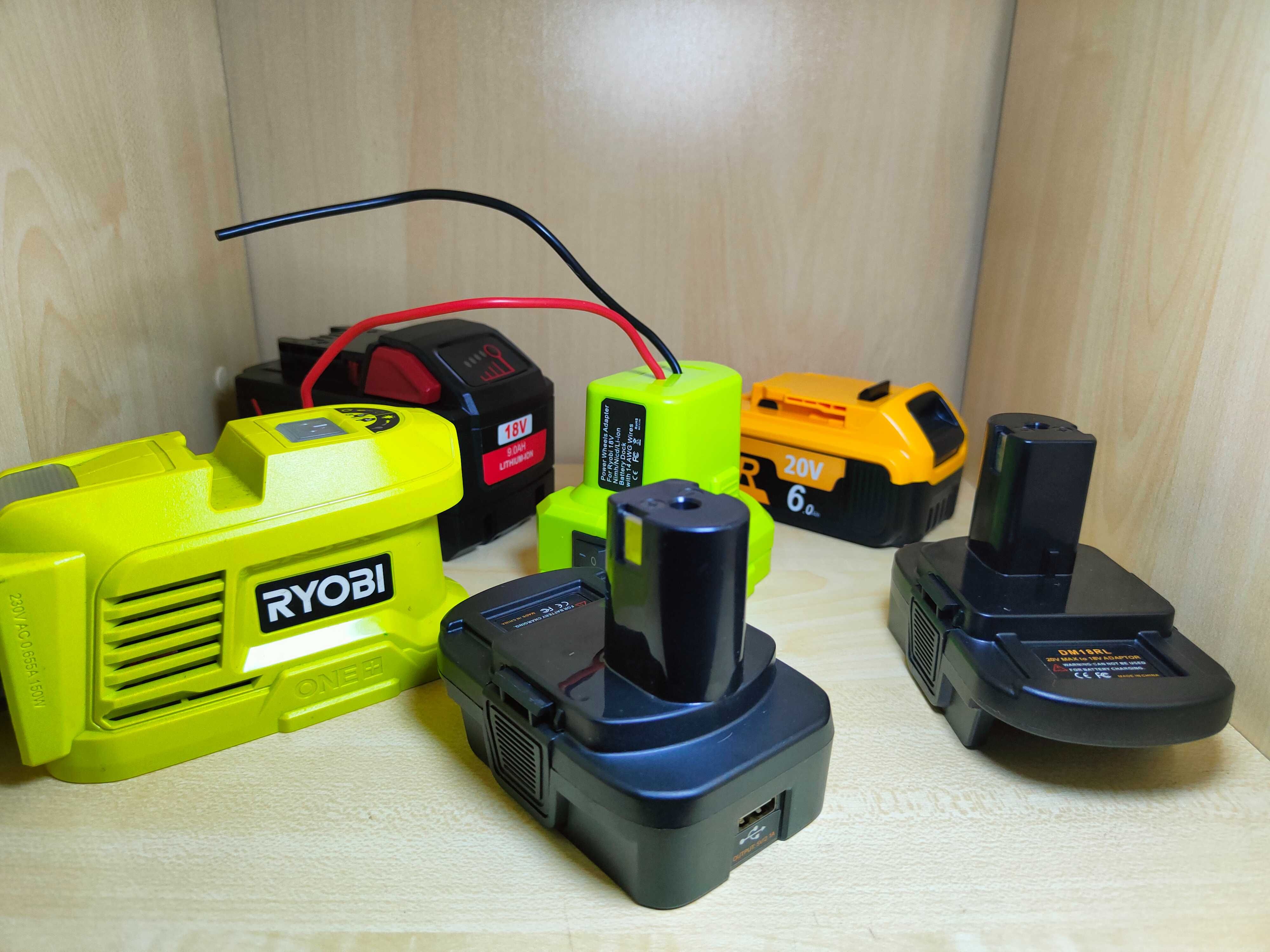 Adapter Konwerter baterii Dewalt Milwaukee na Ryobi 18V z portem USB
