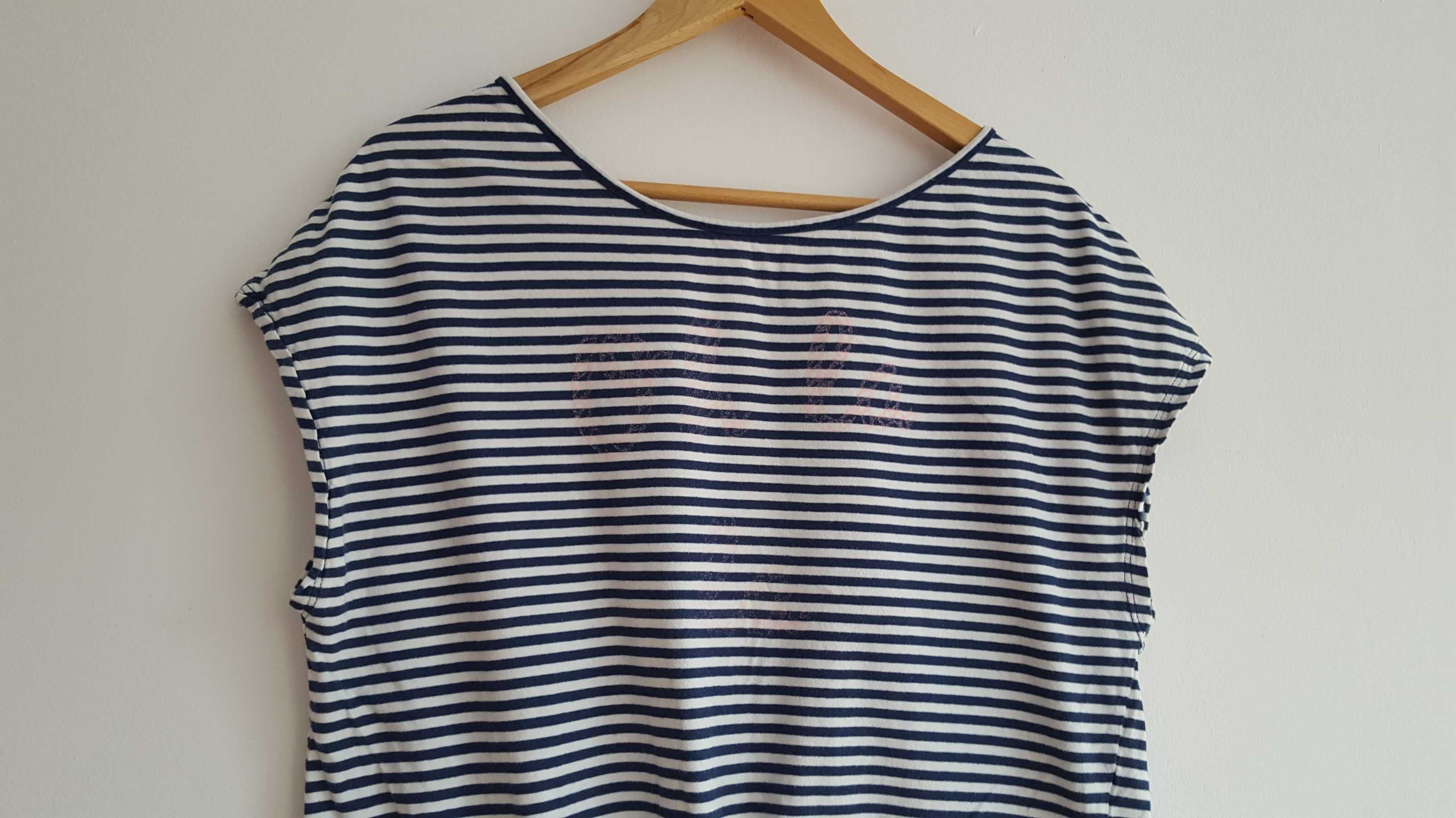 Top koszulka bluzka w stylu marynarskim z wiązaniem, M Cotton Candy