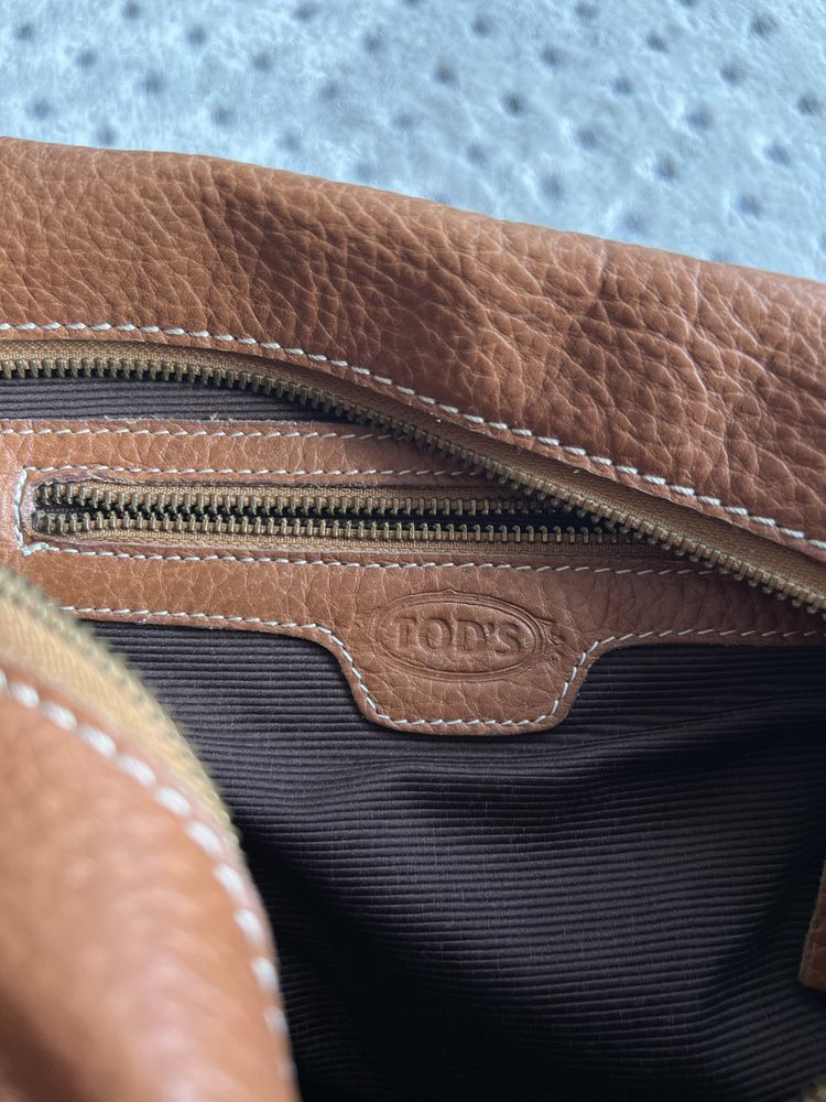 Tod’s tods brązowa skórzana torebka torba złote dodatki zipy