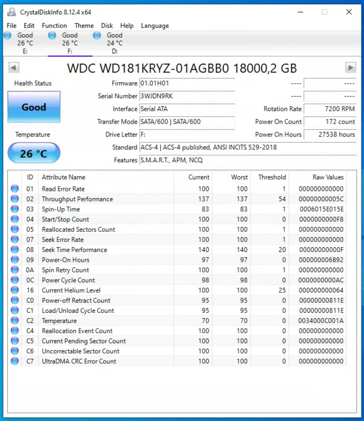 Жорсткий диск WD Gold Enterprise Class 18 TB (WD181KRYZ) HDD