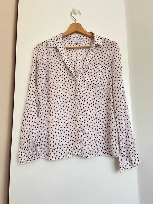 Koszula wiskoza serca biała pull&bear kieszonka guziki elegancka biuro