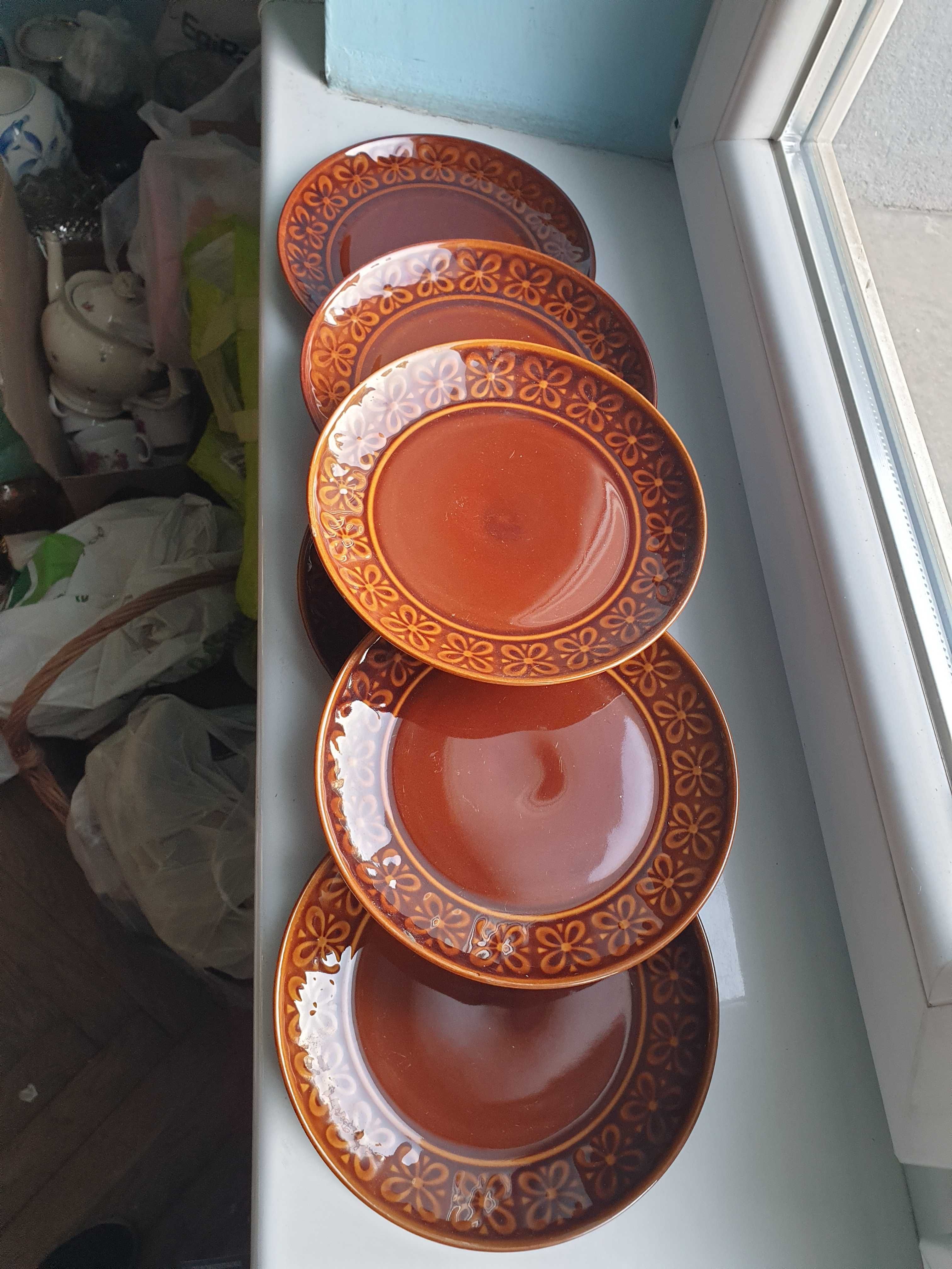 talerze obiadowe 19,5 cm ceramiczne Kokardki Pruszków 6 sztuk lata 70.