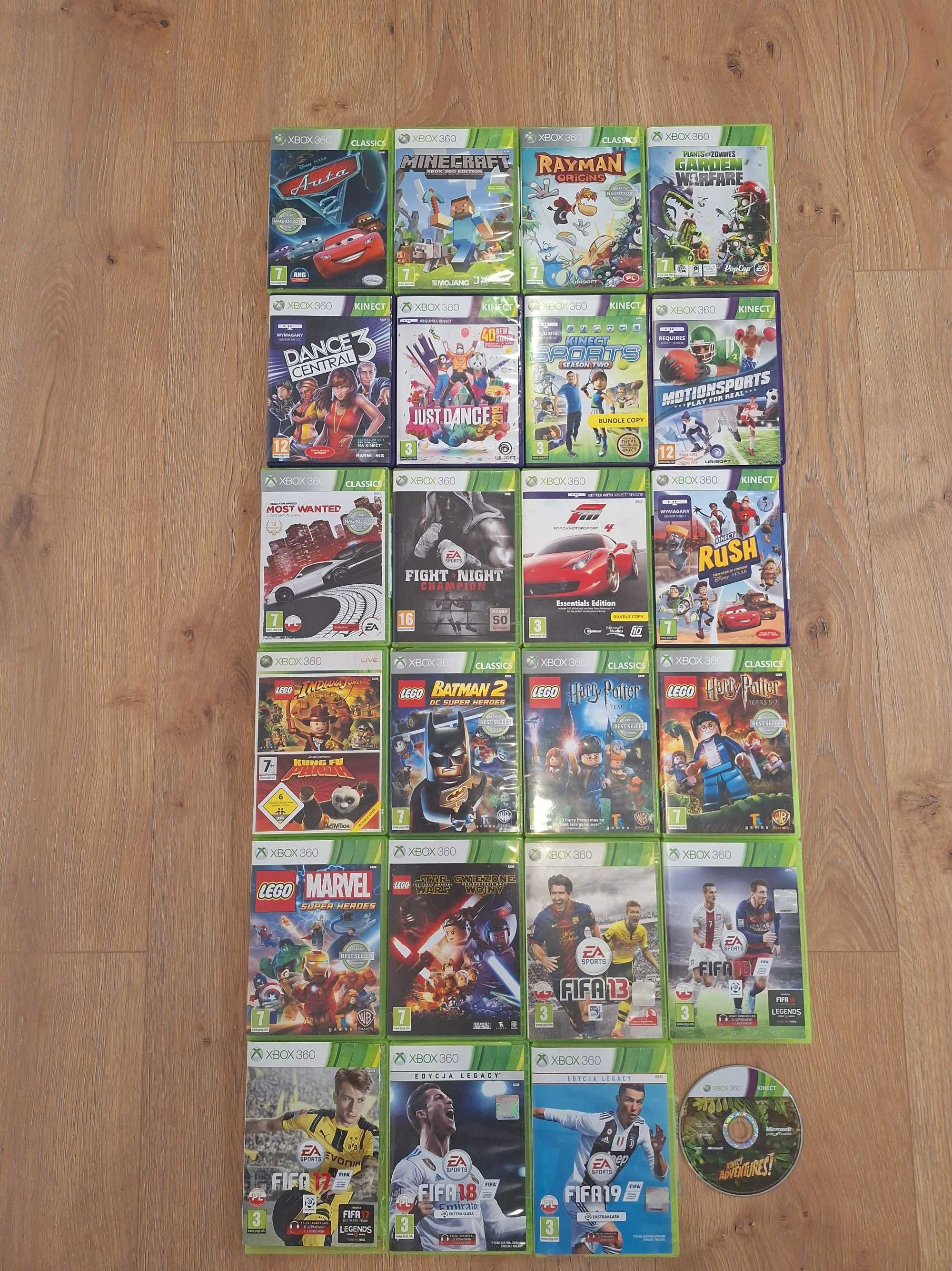 Konsola Xbox 360 wraz z sensorem ruchu Kinect, kontrolerem i 25 grami