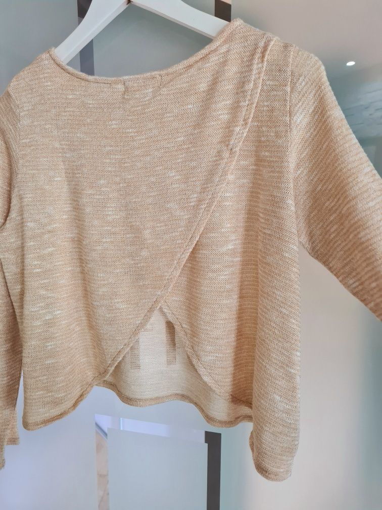 H&M luźny złoty sweterek młodzieżowy z wycięciem na plecach 170