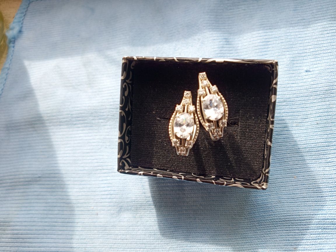 Набор комплект кольцо+серьги серебро 925 с покрытием вставка фианит