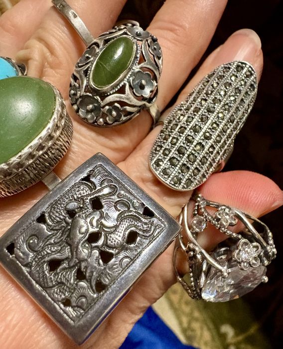 Srebrne pierścionki z prl. Stare Srebro biżuteria  vintage retro hit