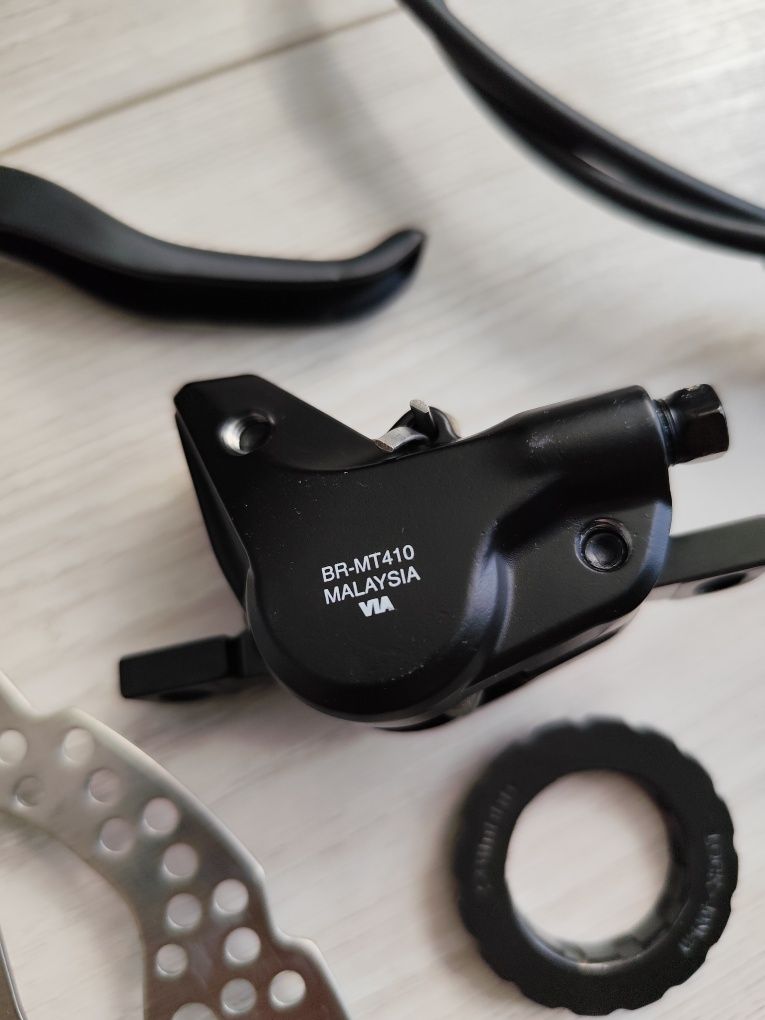 Shimano hamulec hydrauliczny przód i tył BR-MT410 / BL-M4100 + tarcze