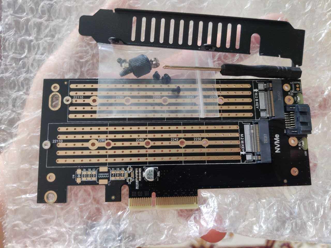 Переходник JEYI M.2 NVME to PCIe 4.0 X4 и NVMe/NGFF (M.2 SATA) 64Gbps