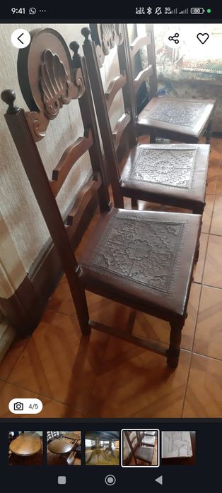 Mesa madeira maciça oval com 6 cadeiras