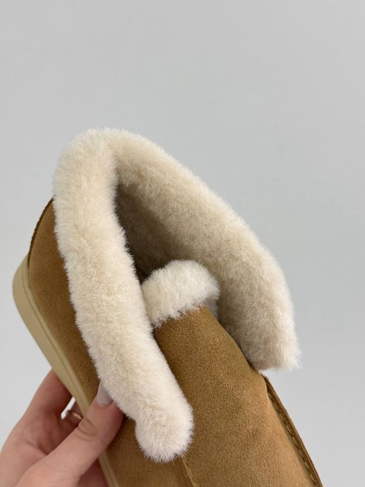 Женские замшевые зимние ботинки лоферы опушка