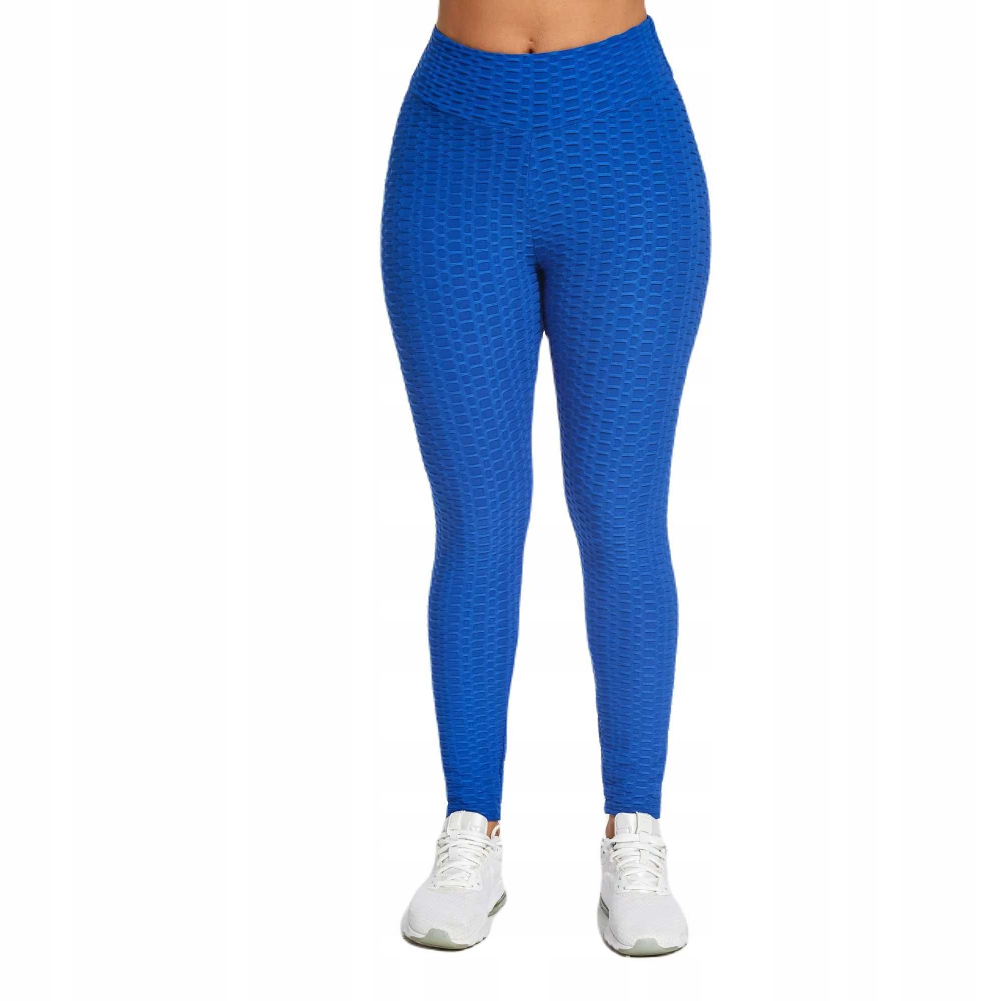 LEGINSY legginsy SPORTOWE PUSH UP karbowane niebieskie XL 42