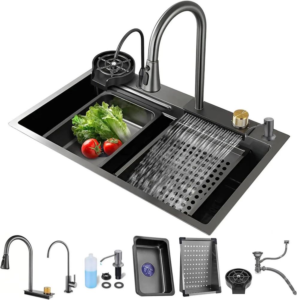 Кухонна мийка 5 в 1 Kraft WF 1 “Nano” 75x46/68x45 з функцією водоспад