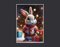Plakat Świąteczny królik  do salonu - A3