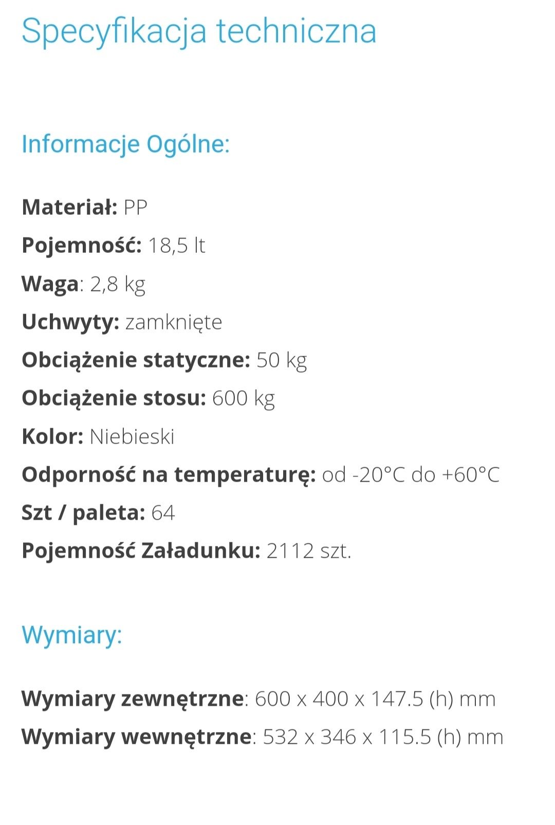 C-KLT 6414 pojemniki magazynowe skrzynki plastikowe bardzo mocne 60x40